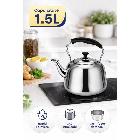 Ceainic Inox 1.5l Multifunctional cu Infuzor