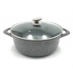 Cratita Ceramica 5l 22cm Granite Gray cu Capac Sticla Termorezistent