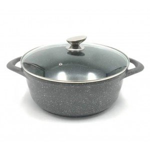 Cratita Ceramica 10l 32cm Granite Gray cu Capac Sticla Termorezistent