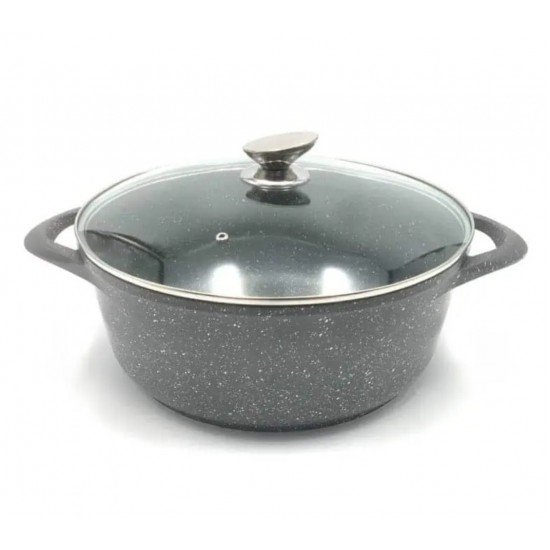 Cratita Ceramica 6l 24cm Granite Gray cu Capac Sticla Termorezistent