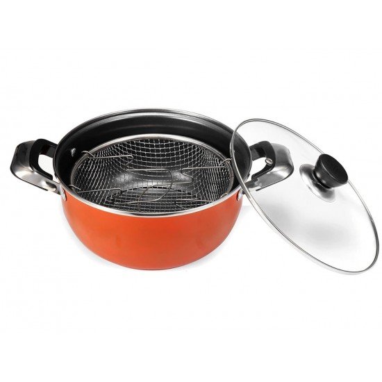 Friteoza Teflon 3l 26 cm cu Capac si Sita metal