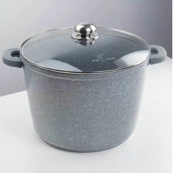 Oala Marmorata 22cm Granite Gray cu Capac Sticla Termorezistent