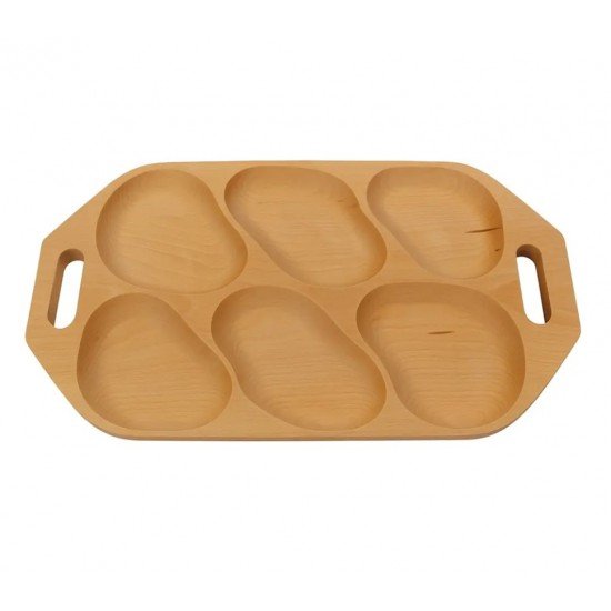 Platou Servit Mare din Lemn cu 6 Forme 48x28 cm
