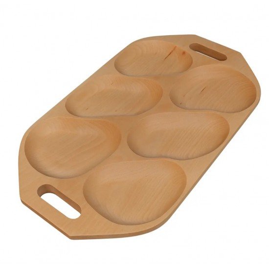 Platou Servit Mare din Lemn cu 6 Forme 48x28 cm