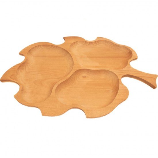 Platou Servit din Lemn in Forma de Frunza