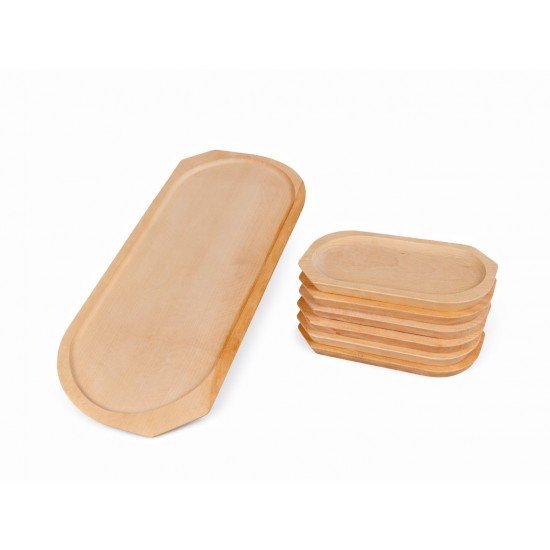 Set Platou Lemn 7 Piese 6 Farurii Ovale si 1 Platou