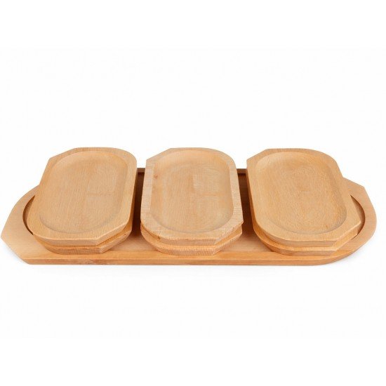 Set Platou Lemn 7 Piese 6 Farurii Ovale si 1 Platou